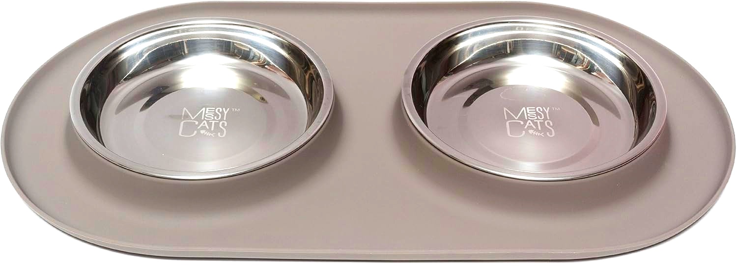 Messy Cats Double Stainless Steel Bowls with Mat